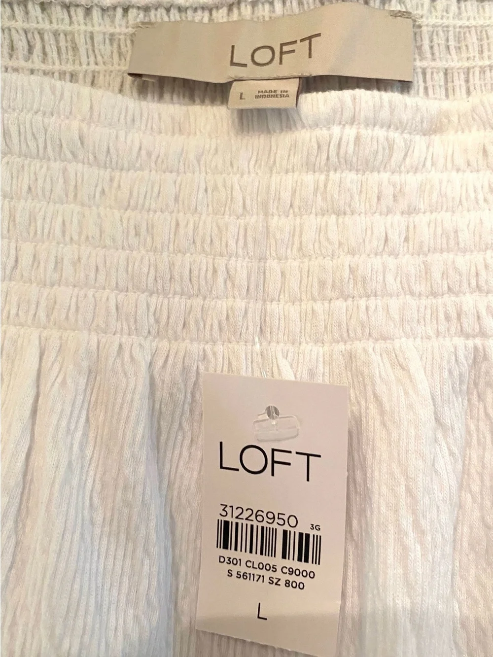 NWT LOFT Women's White Square Neck Puff Sleeve Top Size Large